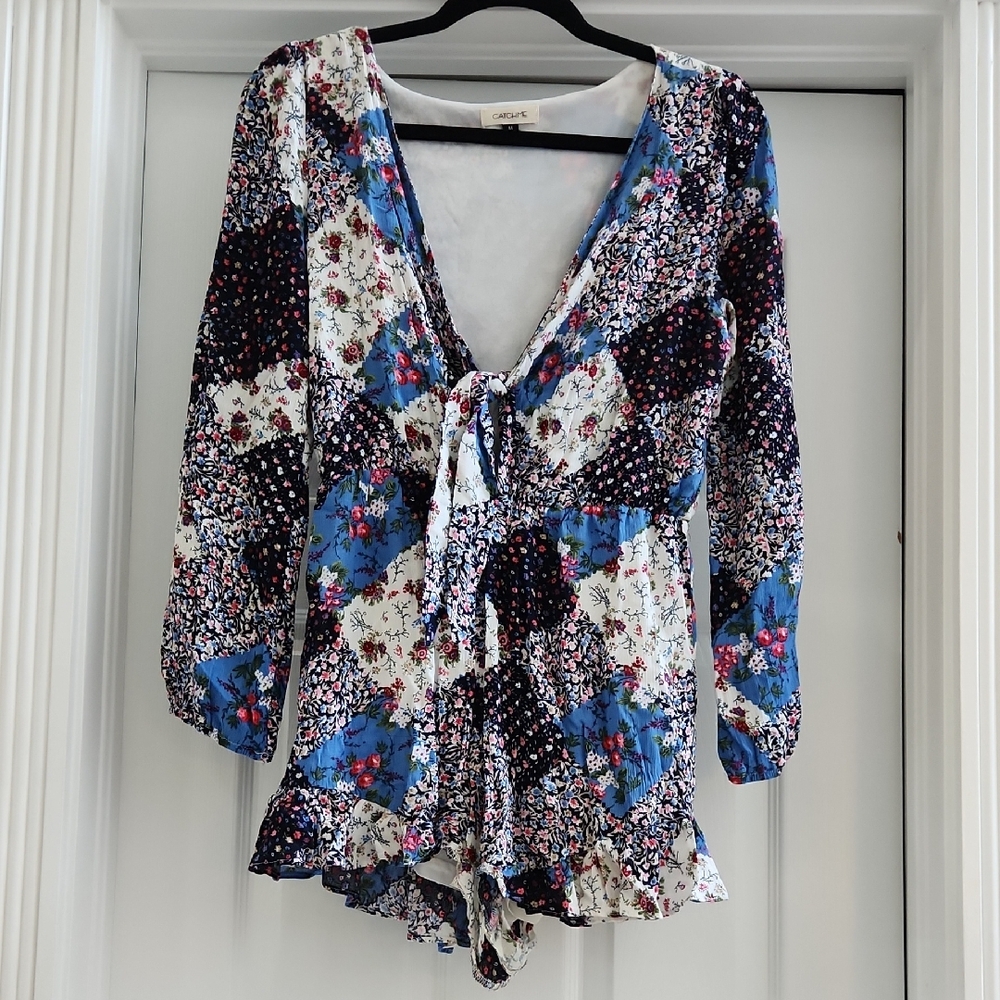 Gaze Women's Floral Patchwork Flowy Romper- Multicolor